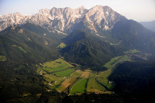Jezersko and the northern walls of Grintovec peak