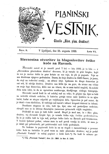Planinski Vestnik No. 8/1900, information about the opening of the hut